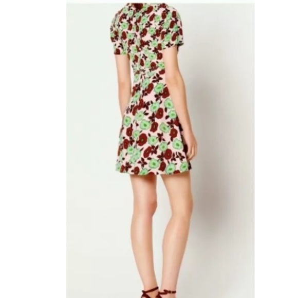 NWT Sandro Size US 0 / 34 Antropique floral silk crepe dress short sleeve mini - Picture 2 of 11